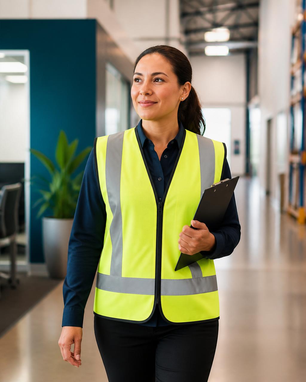 Health and safety consultant reviewing workplace documentation